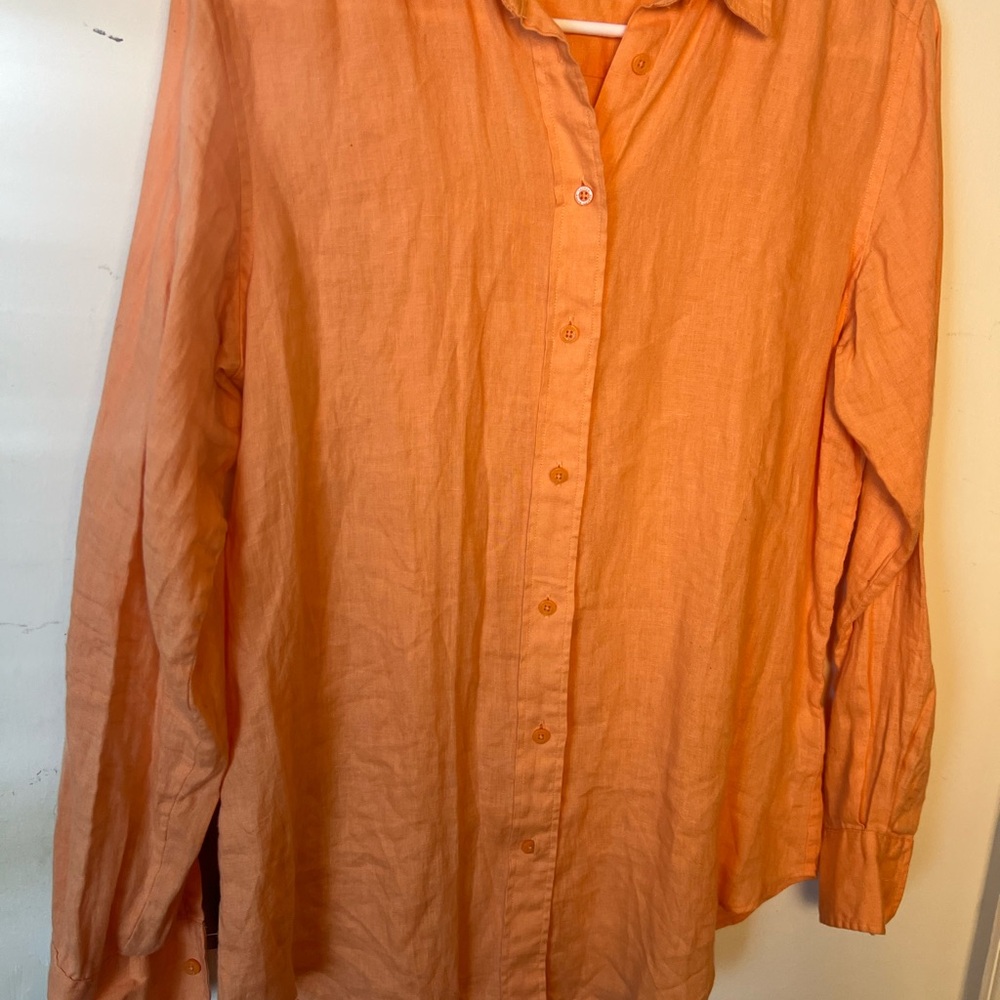 Ralph Lauren Peach Linen Button-Up Shirt Women’s Lightweight Casual Top